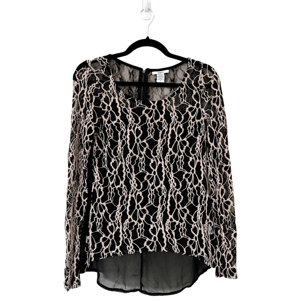 BAR III Long Sleeve Floral Lace Mesh Top Small